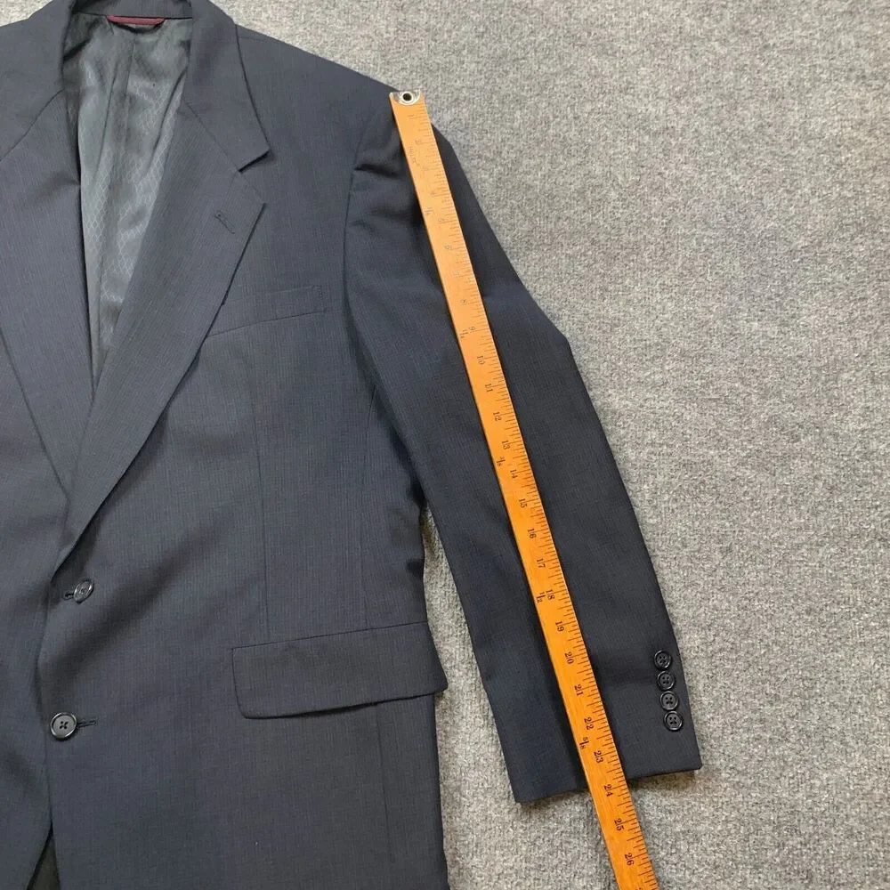 Vintage Hart‎ Schaffner Marx Blazer Mens 44R Navy Windowpane Sport Coat Made USA
